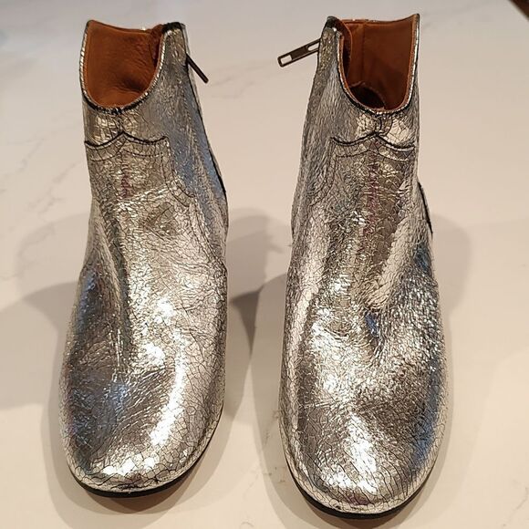 Isabel Marant Silver Metallic Dicker  Leather Ankle Boots - Picture 2 of 10